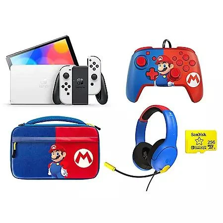 商品Nintendo|Nintendo Switch OLED Mario Bundle + Headset + Wired Controller + Case + 256GB SanDisk,价格¥3637,第1张图片