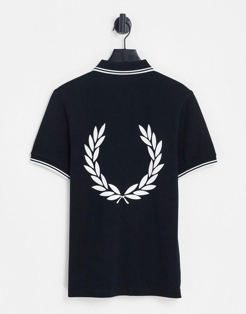 Fred Perry back print polo shirt exclusive to ASOS in black商品第1张图片规格展示