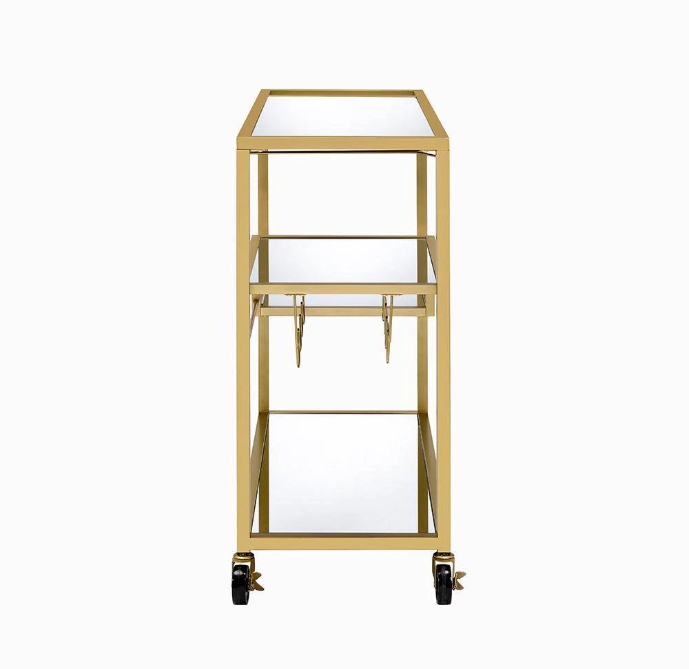 商品Homezia|40" X 16" X 37" Gold And Clear Glass Serving Cart,价格¥3248,第4张图片详细描述