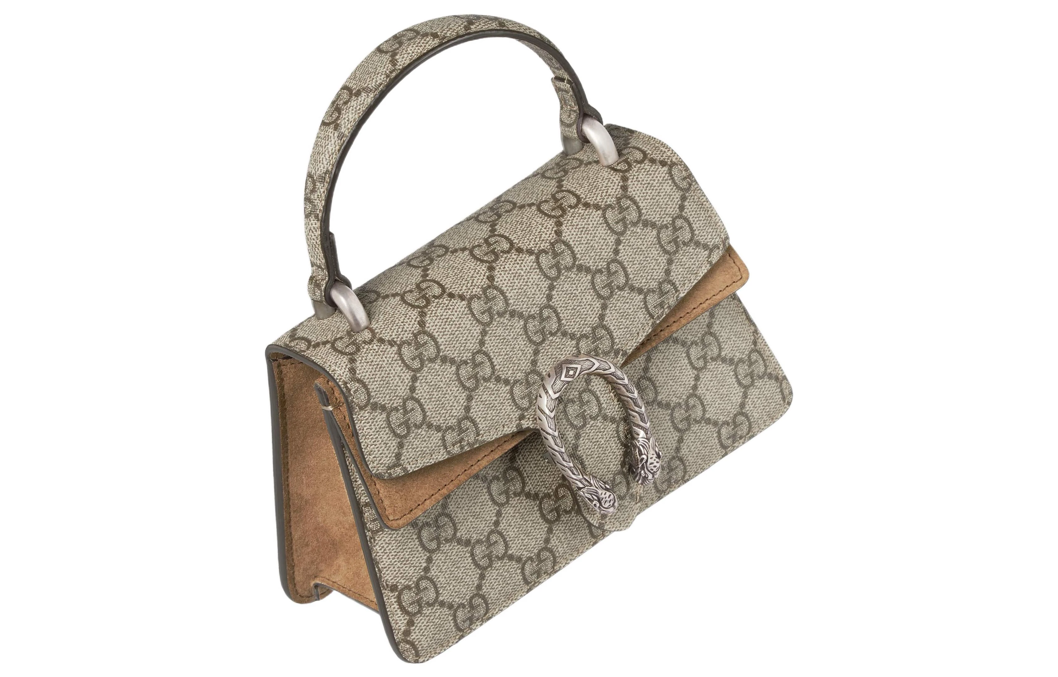 商品[国内直发] Gucci|古驰 老花Logo磁性纽扣虎头封口 帆布 单肩斜挎手提包 迷你 女款 米色和乌木色,价格¥12394,第5张图片详细描述