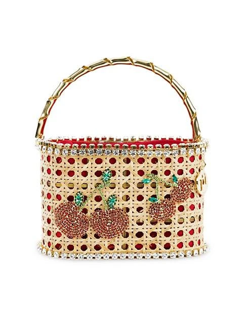 商品ROSANTICA|Anna Dello Russo x Rosantica Holli Cherry Crystal-Embellished Wicker Top Handle Bag,价格¥2452,第1张图片