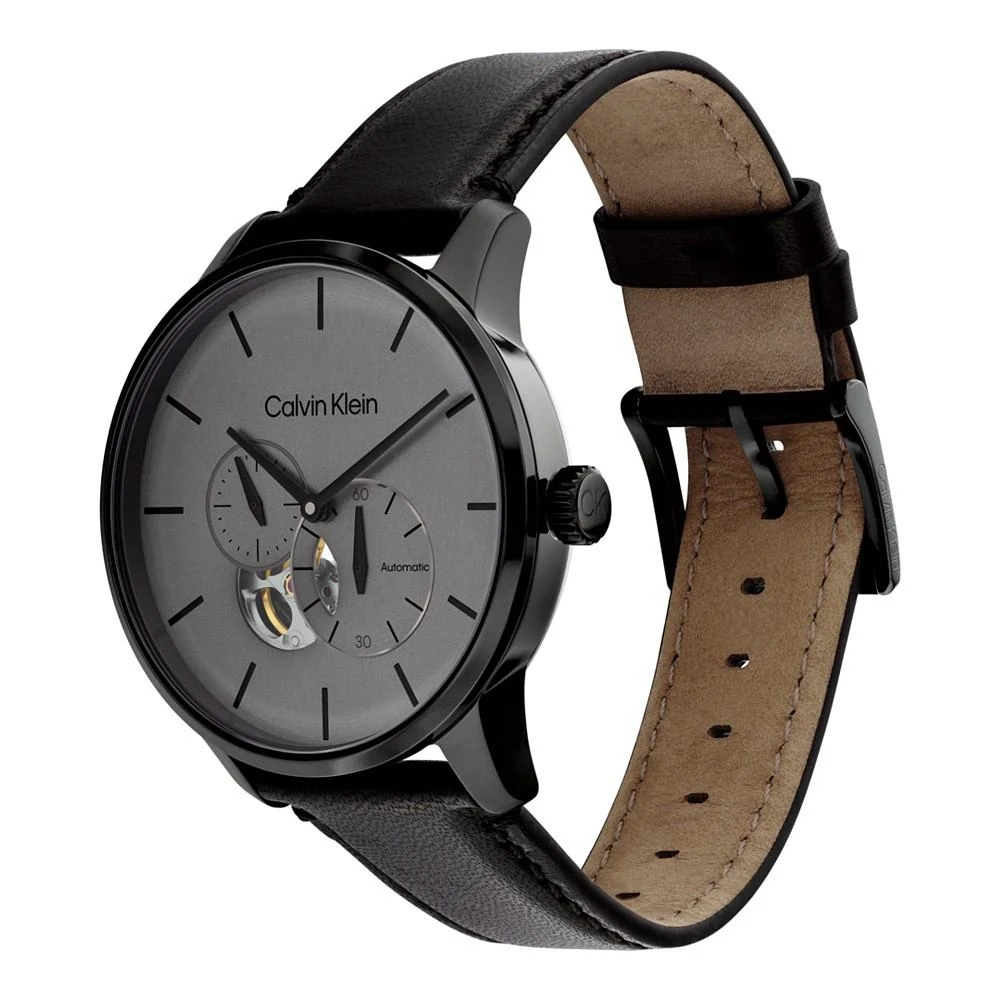 商品Calvin Klein|Men's Automatic Timeless Black Leather Strap Watch 42mm,价格¥1688,第2张图片详细描述