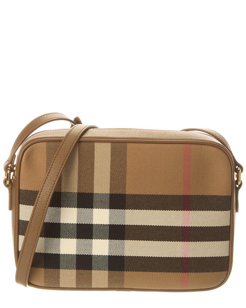Bolsa para máquina fotográfica em lona xadrez e pele image 2