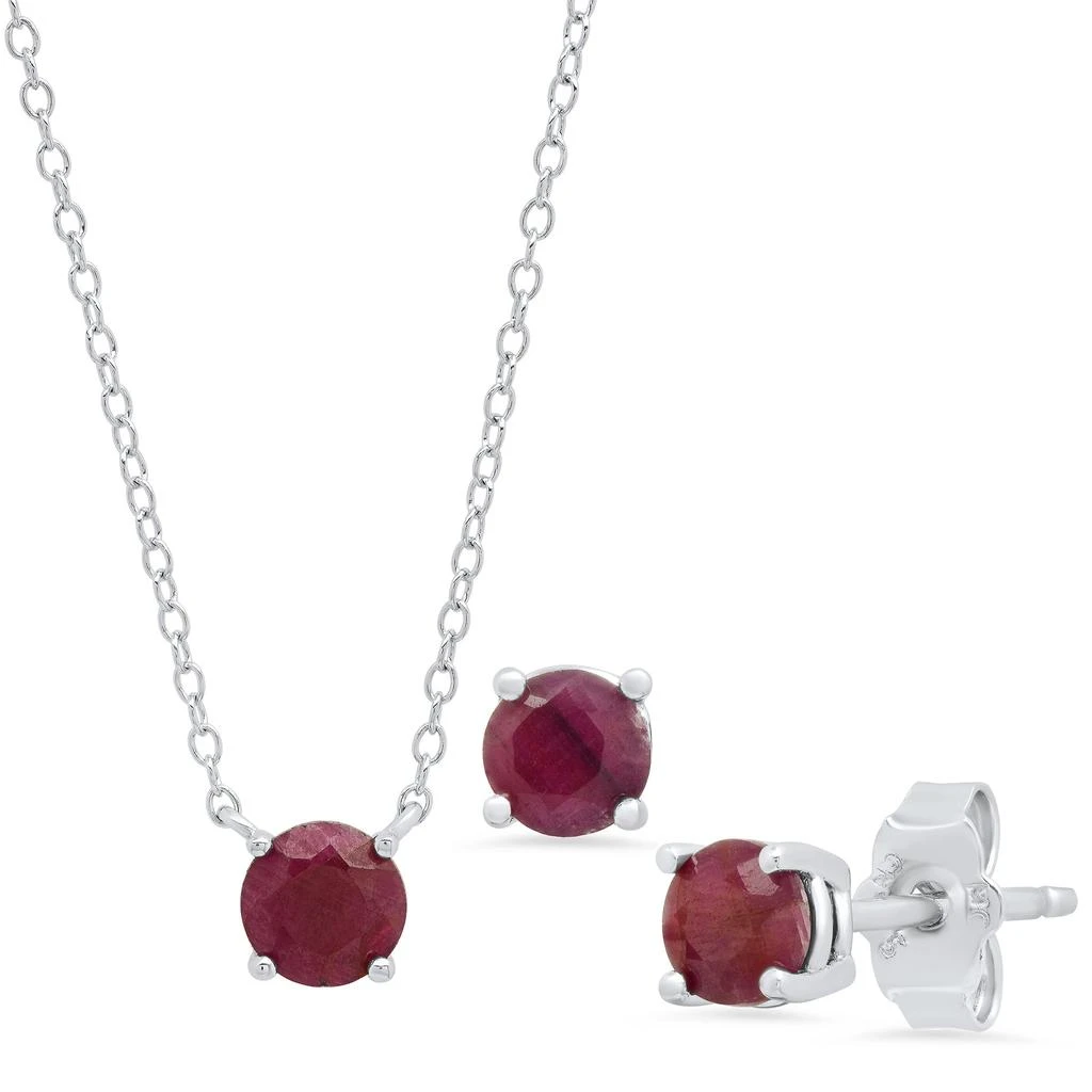 Sterling Silver Round Gemstone 4mm Earrings and 6mm Pendant set 商品