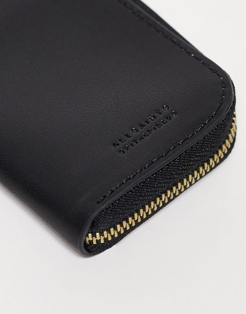 AllSaints Lottie leather card holder in shiny black商品第3张图片规格展示