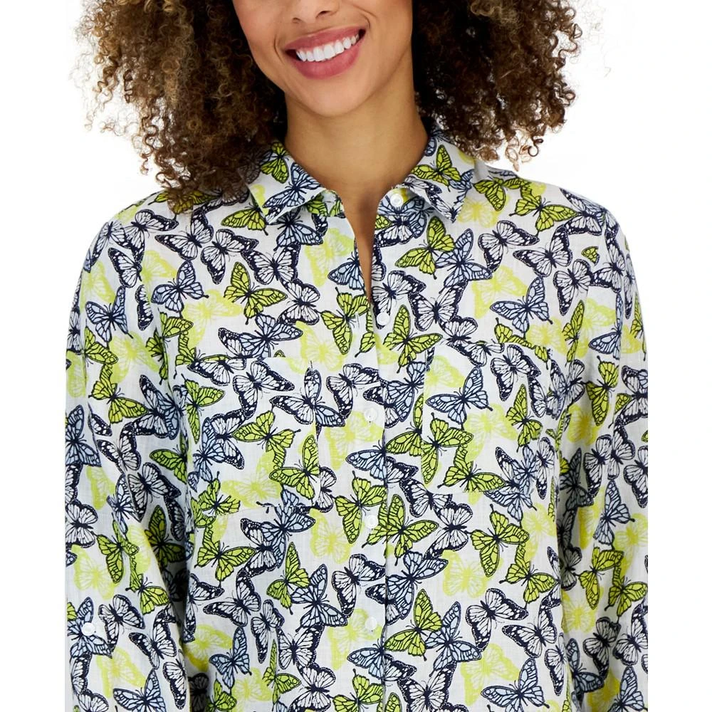 商品Charter Club|Petite Linen Butterfly-Print Long-Sleeve Shirt, Created for Macy's,价格¥81,第3张图片详细描述