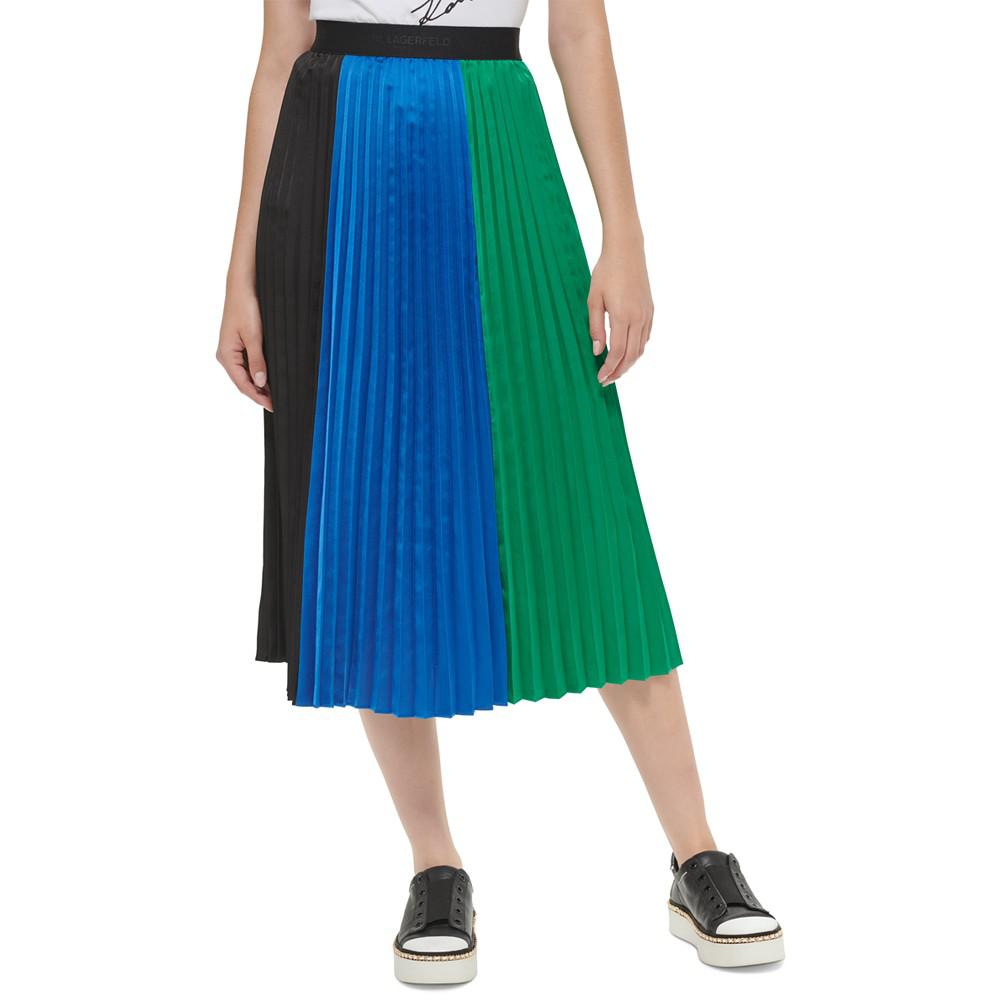 Women's Tri-Color Pleated Midi Skirt商品第1张图片规格展示