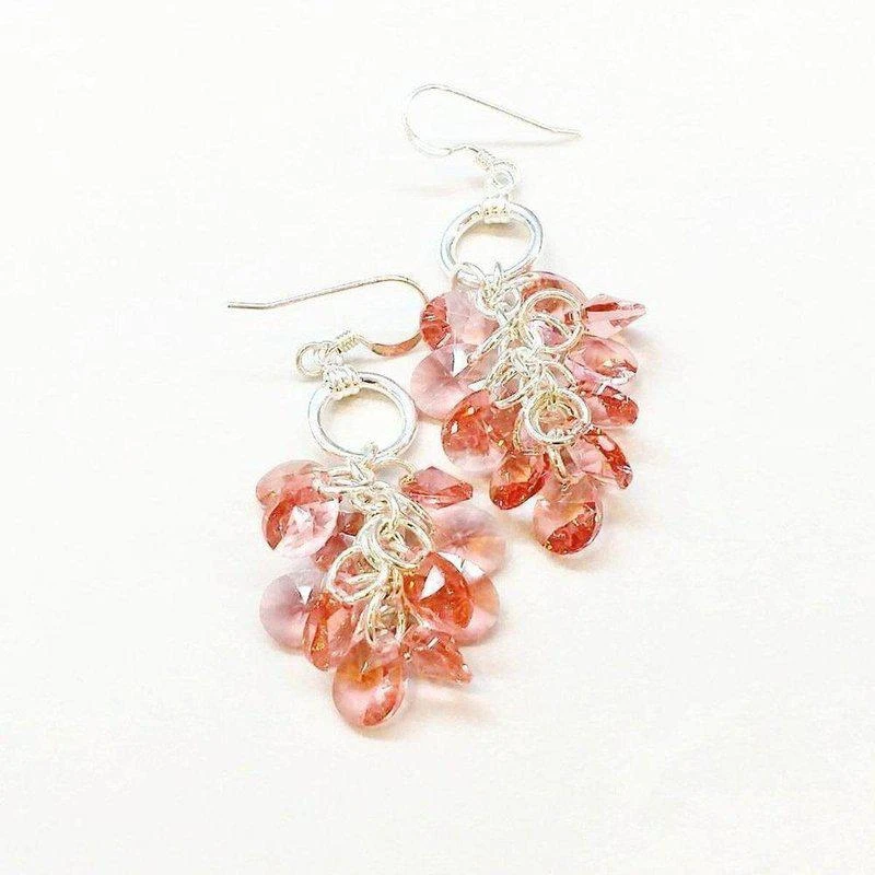 商品Alexa Martha Designs|Rose Peach Crystal Sterling Silver Cluster Earrings,价格¥680,第1张图片