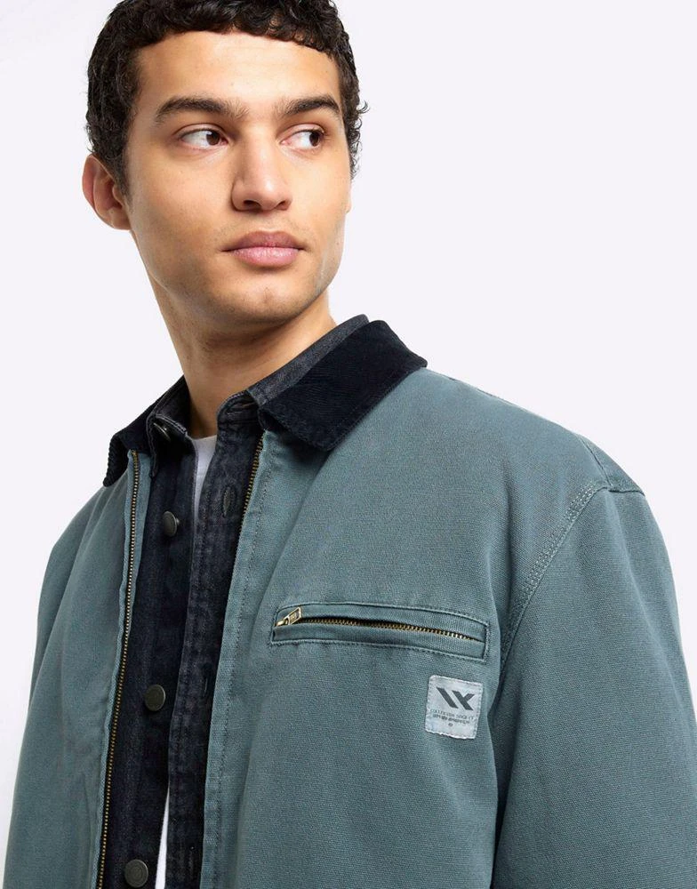 商品River Island|River Island Washed regular fit canvas jacket in green,价格¥680,第2张图片详细描述