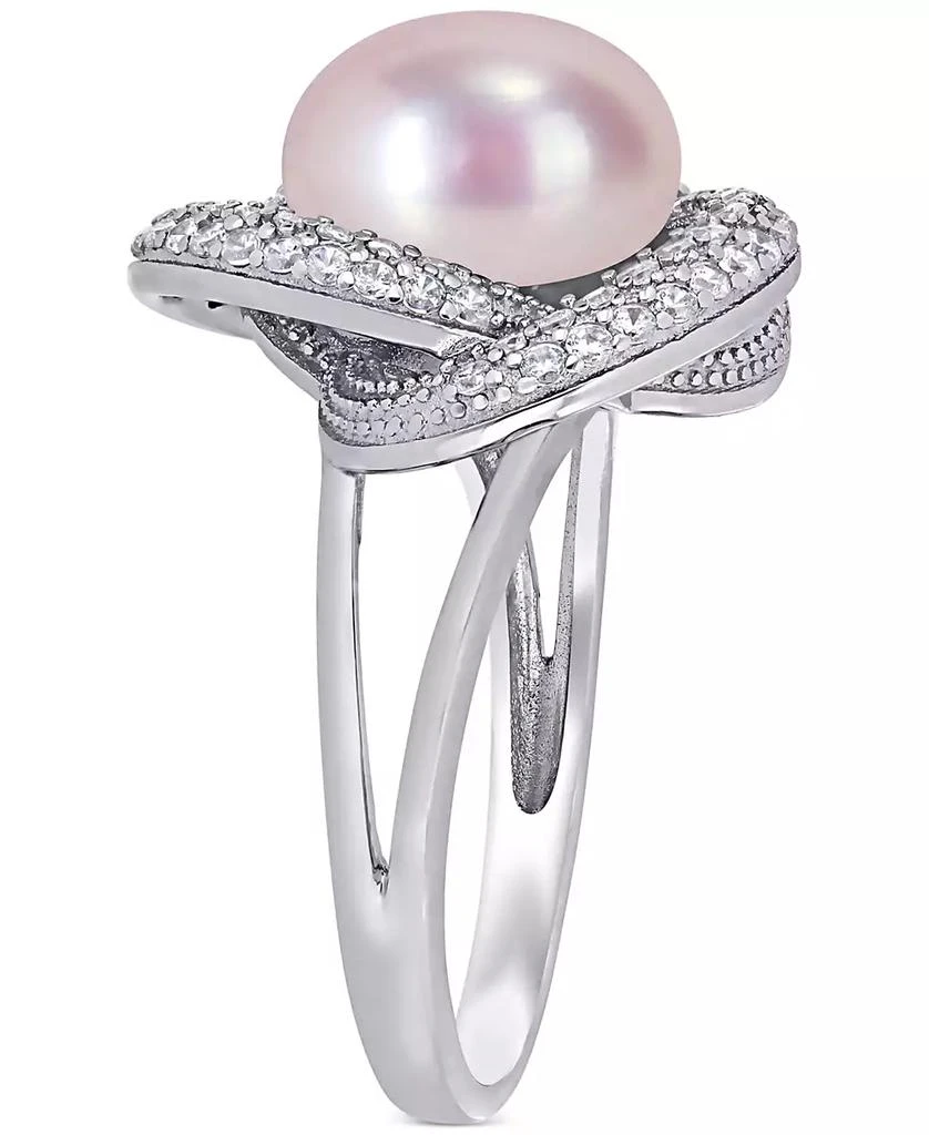 商品Macy's|Pink Cultured Freshwater Pearl (10-1/2mm) & Cubic Zirconia Love Knot Statement Ring in Sterling Silver,价格¥524,第4张图片详细描述