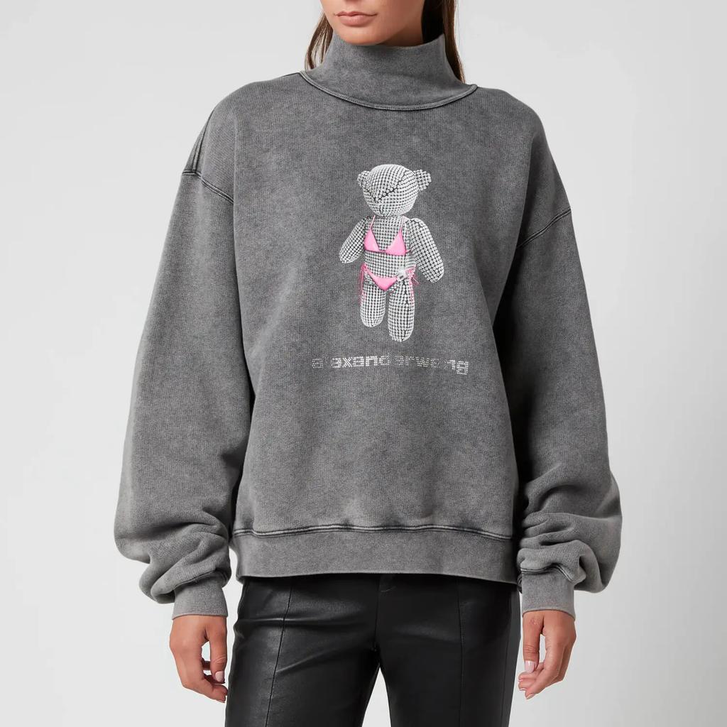 商品Alexander Wang|Alexander Wang Women's Classic Mock Neck Sweatshirt with Teddy Bear Print - Acid Black,价格¥2428,第1张图片