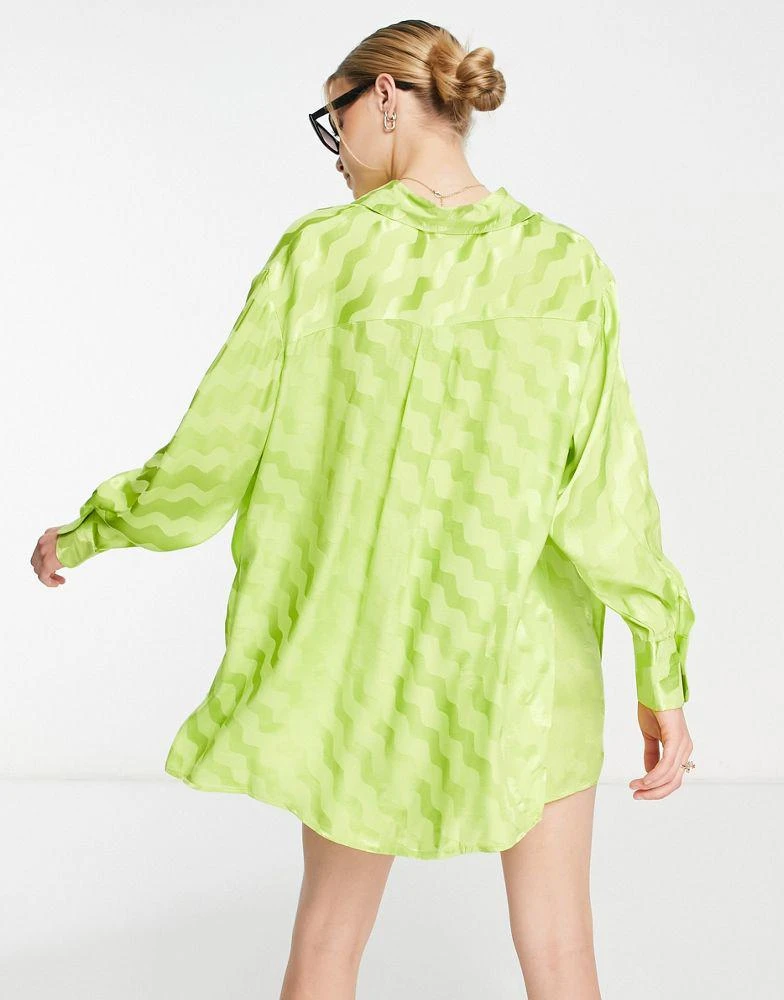 商品Topshop|Topshop co-ord oversized jacquard satin shirt in chartreuse,价格¥238,第3张图片详细描述