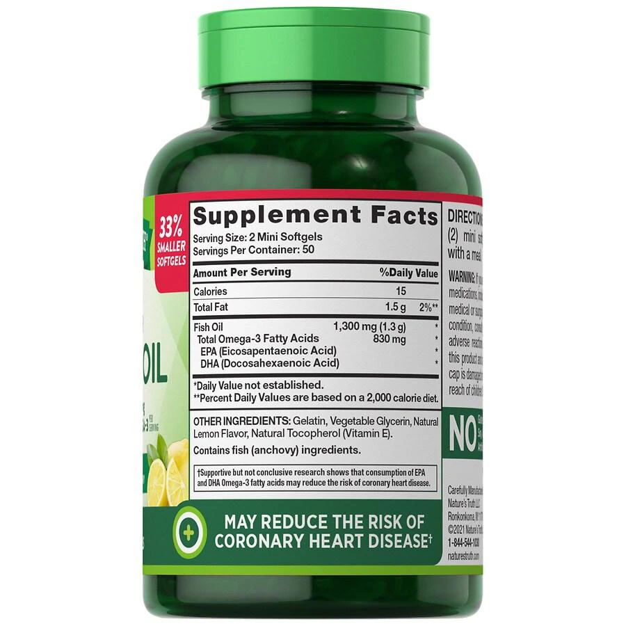 商品Nature's Truth|Mini Fish Oil 1,300 mg Lemon,价格¥28,第3张图片详细描述
