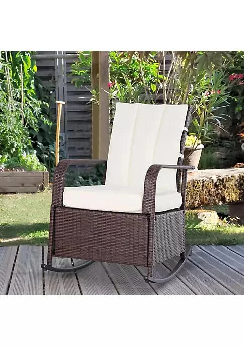 商品belk|Outdoor Rattan Wicker Rocking Chair Patio Recliner With Soft Cushion Adjustable Footrest Max. 135 Degree Backrest Cream,价格¥1724,第4张图片详细描述