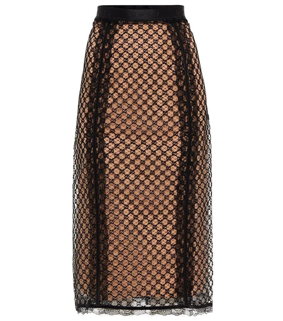 商品Gucci|GG绢网与蕾丝中长半身裙,价格¥17539,第1张图片