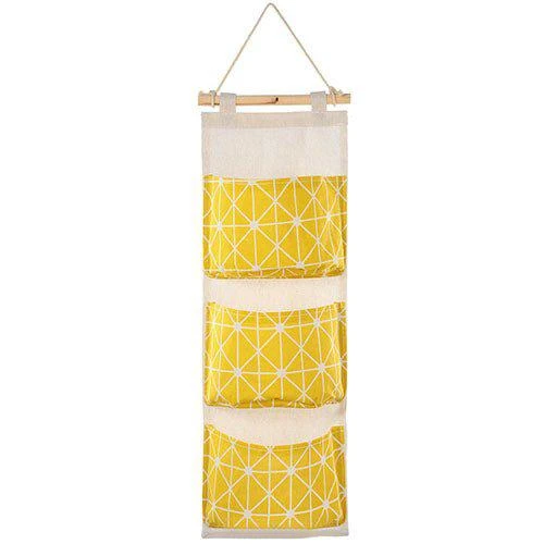 商品Fresh Fab Finds|Wall Mounted Storage Bag Door Closet Hanging Storage Bag Organizer Waterproof 3 Pockets Pouch Yellow,价格¥138,第1张图片