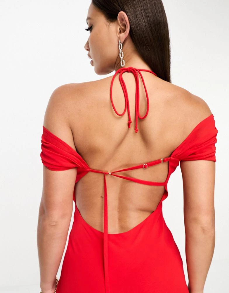 商品ASOS|ASOS DESIGN Tall cap sleeve strappy open back bias maxi dress in red,价格¥219,第3张图片详细描述