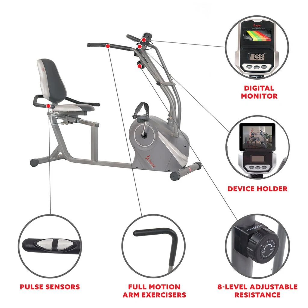 商品Sunny Health & Fitness|Cross Trainer Magnetic Recumbent Bike with Arm Exercisers,价格¥2975,第3张图片详细描述