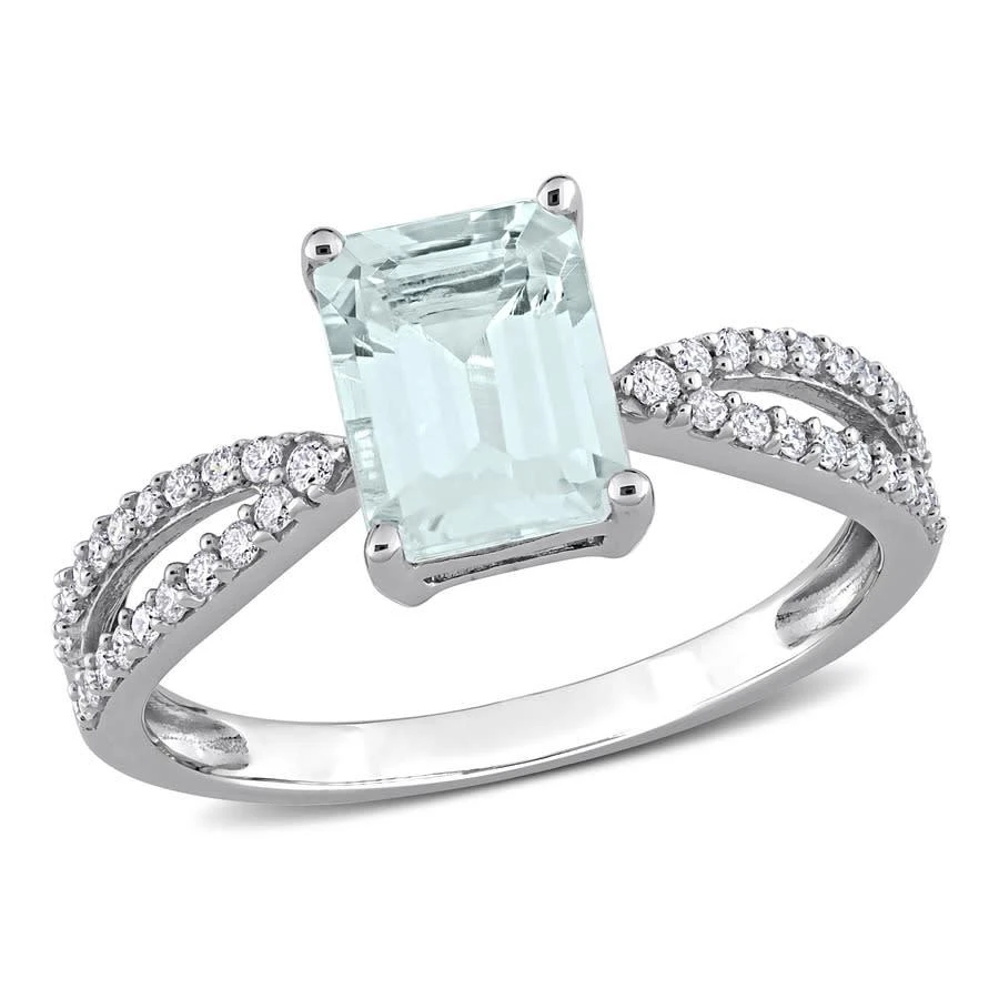 商品Amour|14k White Gold 7/8 CT TGW Octagon Aquamarine and 1/5 CT TDW Diamond Crossover Ring,价格¥4408,第1张图片