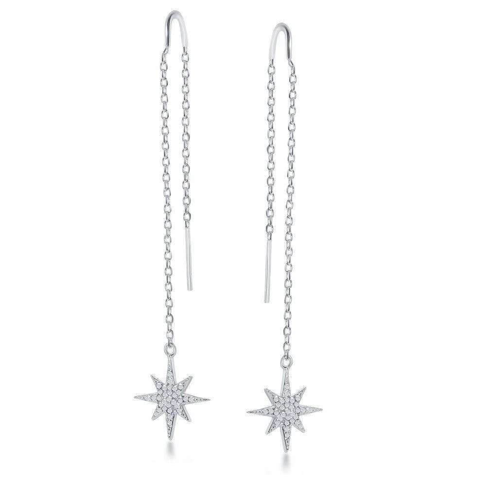 商品Classic|Sterling Silver Hanging Bar Threader CZ Earrings,价格¥188,第1张图片