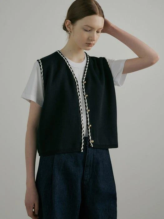 商品OURCOMOS|Comos 804 Tweed Knit Vest (Black),价格¥462,第2张图片详细描述