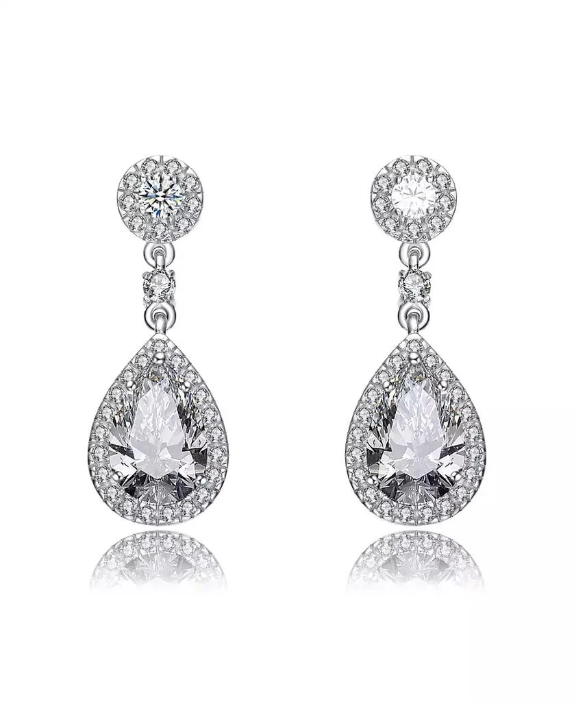 商品Genevive|Sterling Silver White gold Plated Pear Drop Cubic Zirconia with Circle Post Earrings,价格¥246,第1张图片