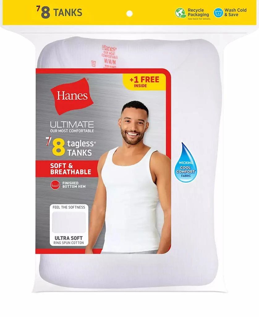 商品Hanes|Ultimate® ComfortSoft Men's Tank Undershirt, 7+1 Bonus Pack,价格¥170,第4张图片详细描述