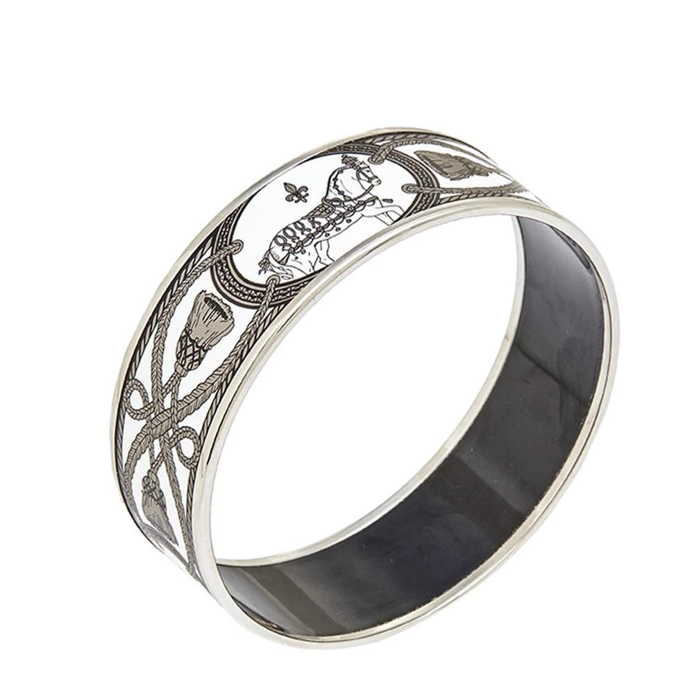 商品[二手商品] Hermes|Hermès White Grand Apparat Enamel Palladium Plated Wide Bangle Bracelet M,价格¥2629,第2张图片详细描述