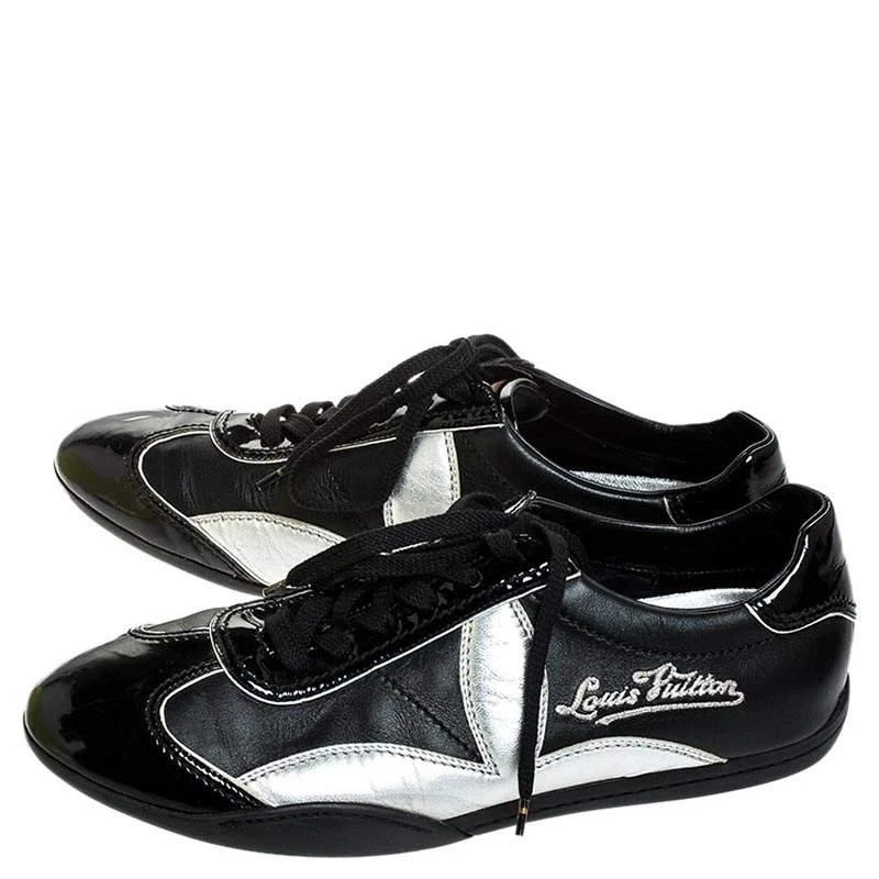 商品[二手商品] Louis Vuitton|Louis Vuitton Black/Silver Patent Leather And Leather Low Top Lace Up Sneakers Size 41,价格¥3327,第4张图片详细描述