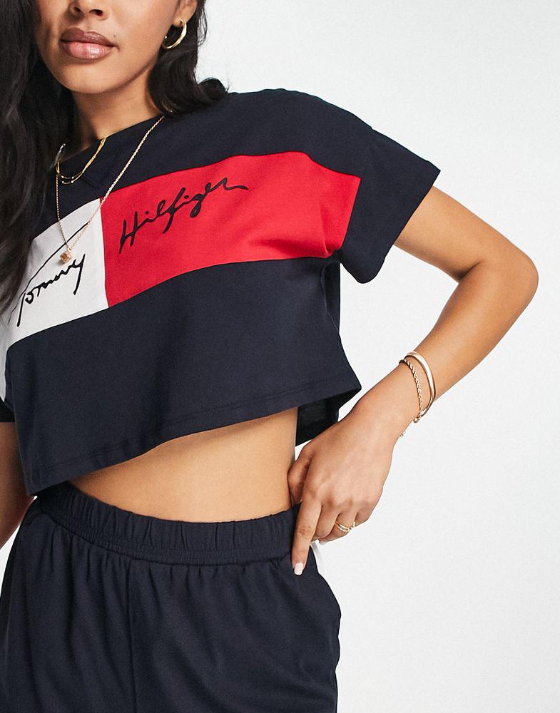 Tommy Hilfiger logo cropped beach t-shirt co-ord in navy商品第2张图片规格展示