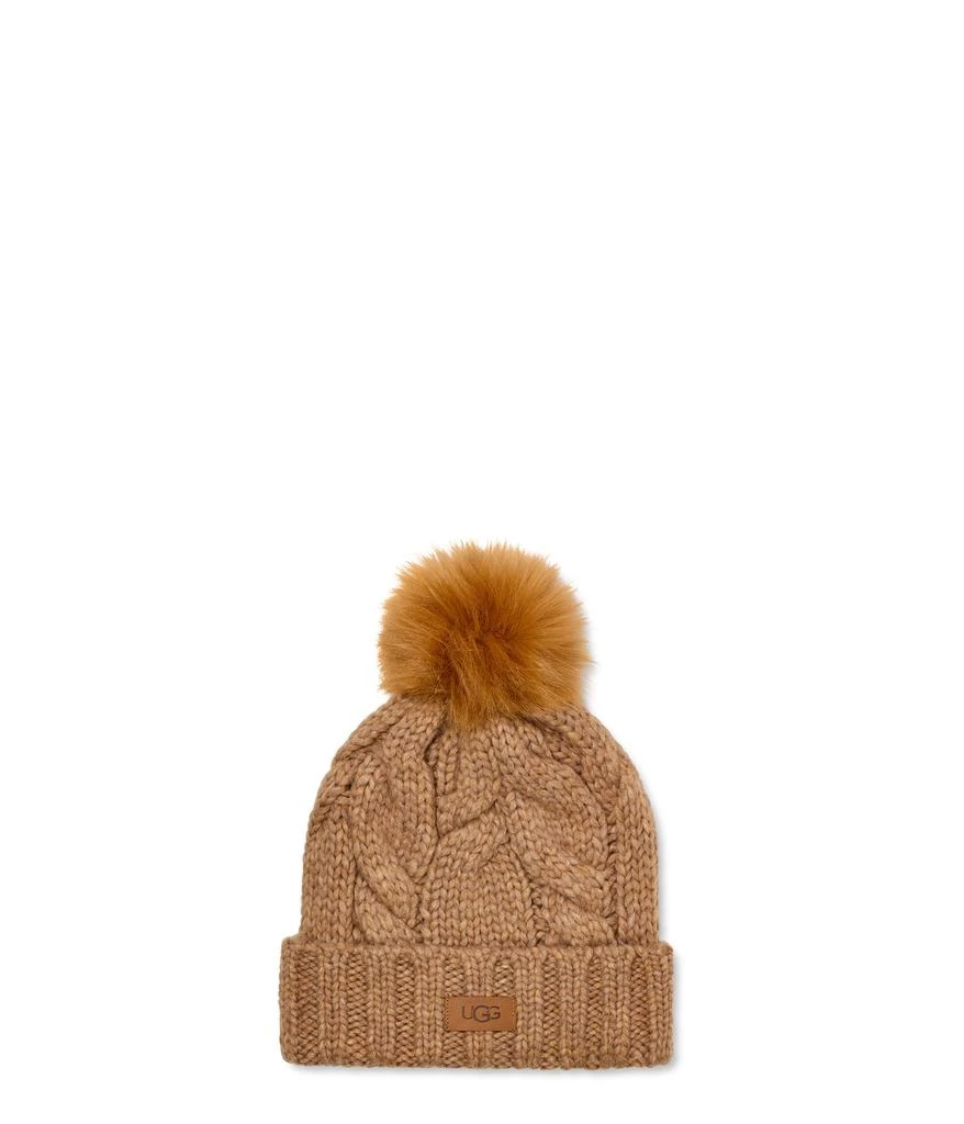 商品UGG|Knit Cable Beanie with Faux Fur Pom,价格¥237,第1张图片