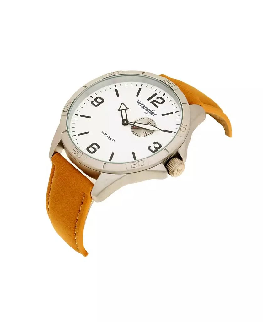 商品Wrangler|Men's Watch, 48MM IP Silver Case with White Dial, Second Hand Sub Dial, Tan Strap,价格¥463,第2张图片详细描述