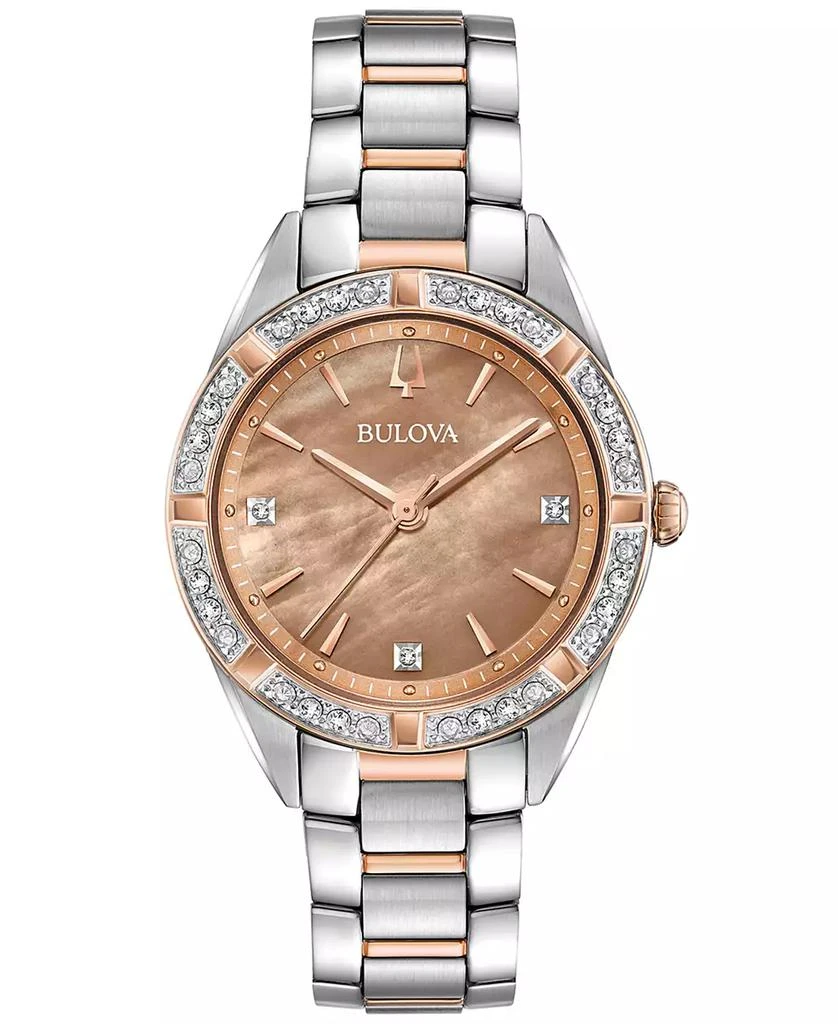 商品Bulova|Women's Sutton Diamond (1/10 ct. t.w.) Two-Tone Stainless Steel Bracelet Watch 32.5mm,价格¥2677,第1张图片