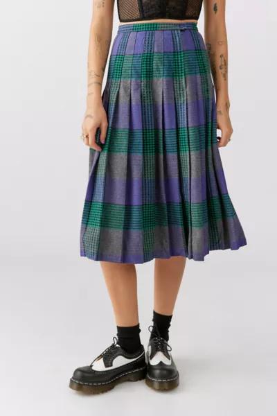 【实际颜色图2】Urban Renewal Vintage Plaid Pleated Maxi Skirt商品第1张图片规格展示