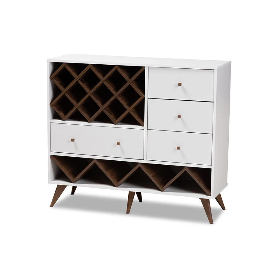 商品Baxton Studio|Savino Mid-Century Modern White and Walnut Finished Wood Wine Cabinet,价格¥2492,第1张图片