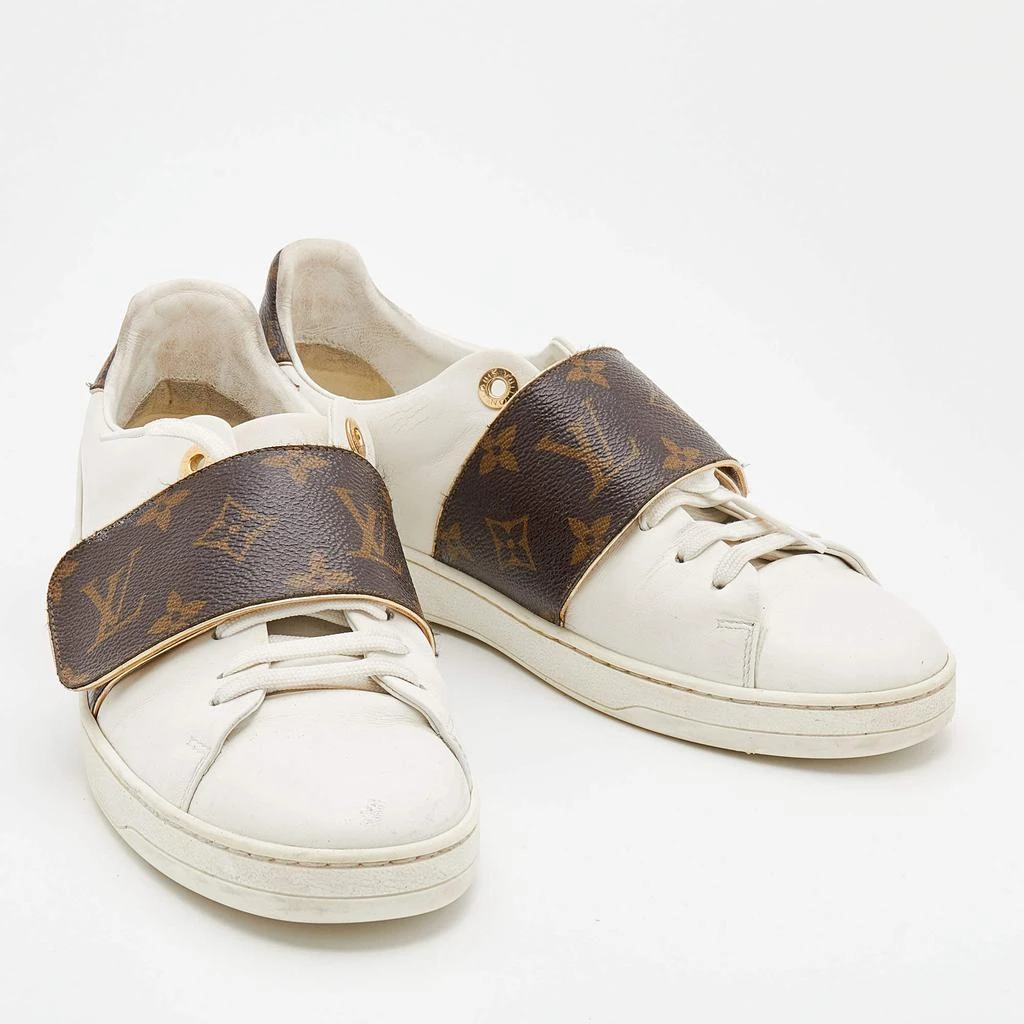 商品[二手商品] Louis Vuitton|Louis Vuitton White/Brown Leather And Monogram Canvas Frontrow Sneakers Size 37.5,价格¥3622,第4张图片详细描述