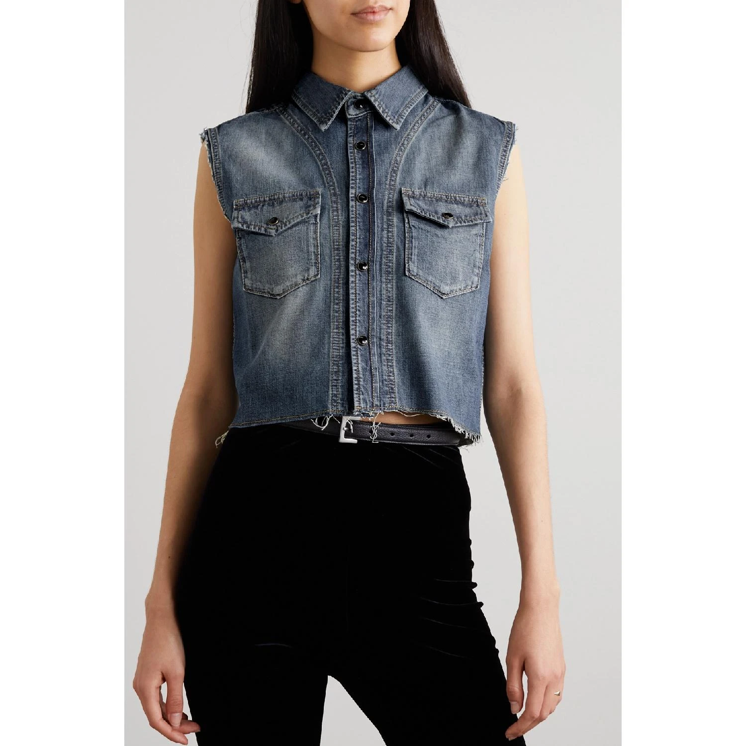包邮包税【预售7天发货】 YSL圣罗兰SAINT LAURENT 23秋冬 女士 马甲 磨边牛仔马甲 38063312419756657 694551Y02TA4372  商品