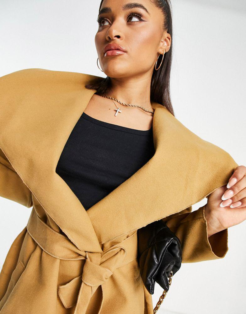 商品Moschino|Parisian waterfall collar jacket in camel,价格¥105,第4张图片详细描述