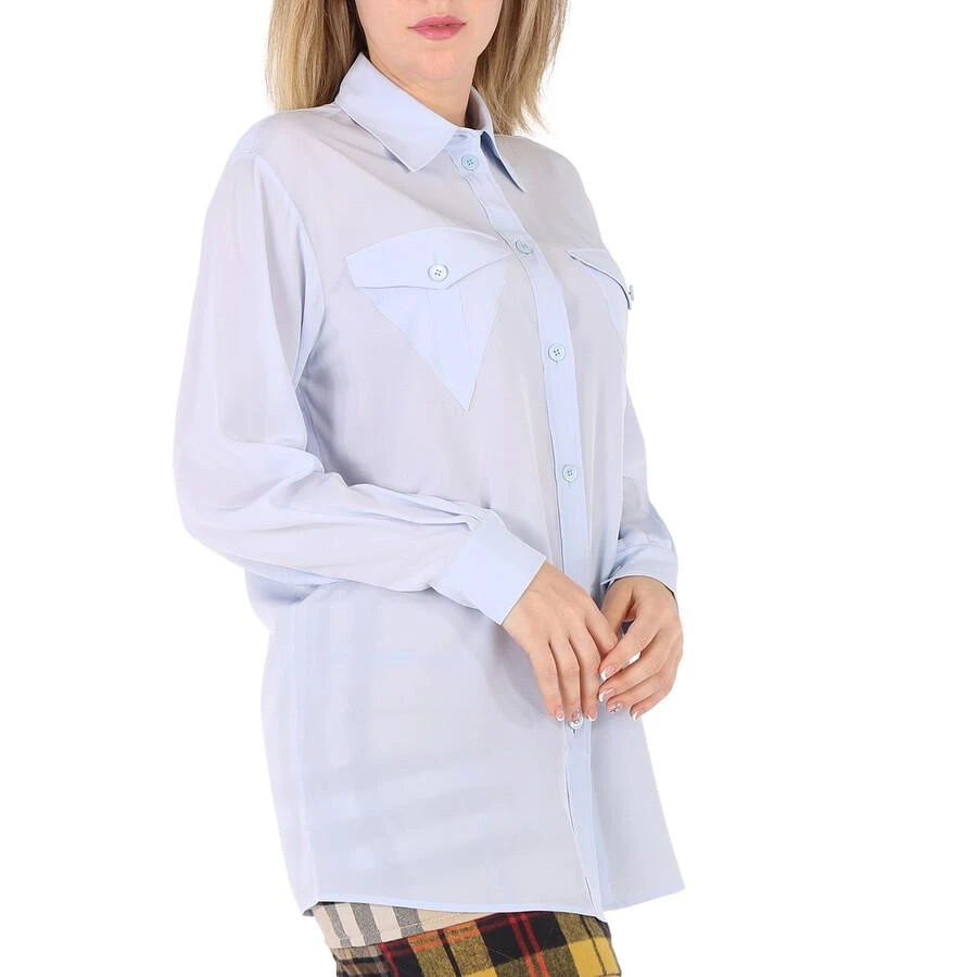 商品Burberry|Pale Blue Irem Silk Crepe De Chine Logo Detail Oversized Shirt,价格¥1123,第2张图片详细描述