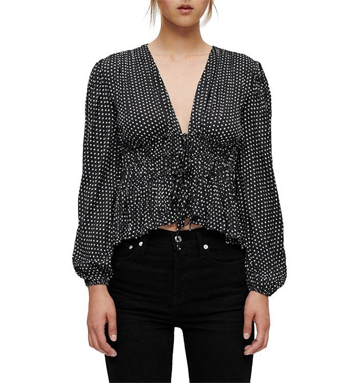 商品Maje|Lianito Polka Dot Ruffled Blouse,价格¥1108,第1张图片