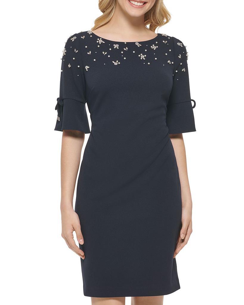 商品Karl Lagerfeld Paris|Rhinestone Detail Scuba Crepe Dress,价格¥1191,第1张图片