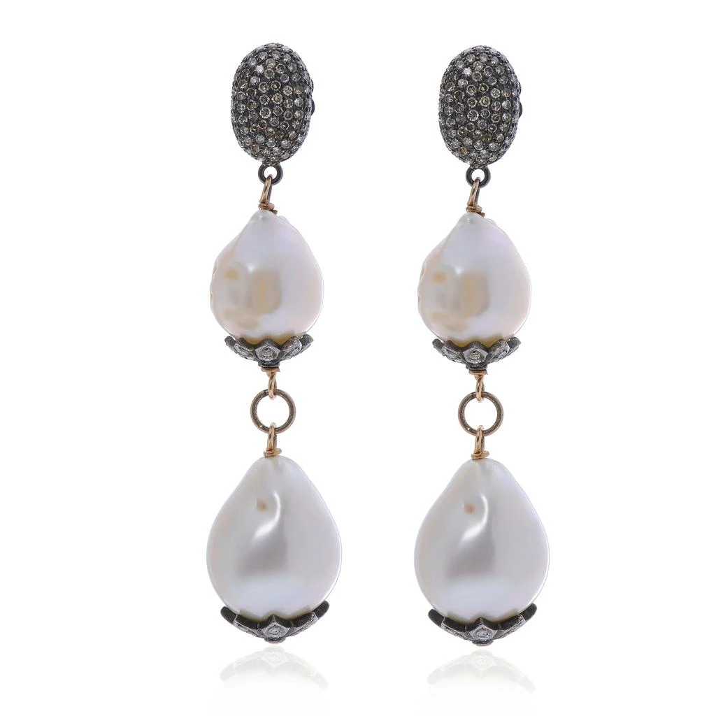 商品Zydo|Zydo Sterling Silver Diamond 9.30ct. tw. and Pearl 12mm - 15mm Drop Earrings,价格¥20927,第1张图片
