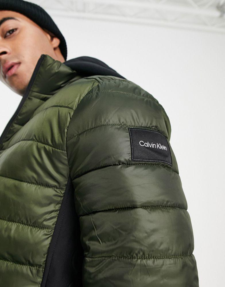 Calvin Klein polyester lightweight hooded puffer jacket in dark green商品第3张图片规格展示