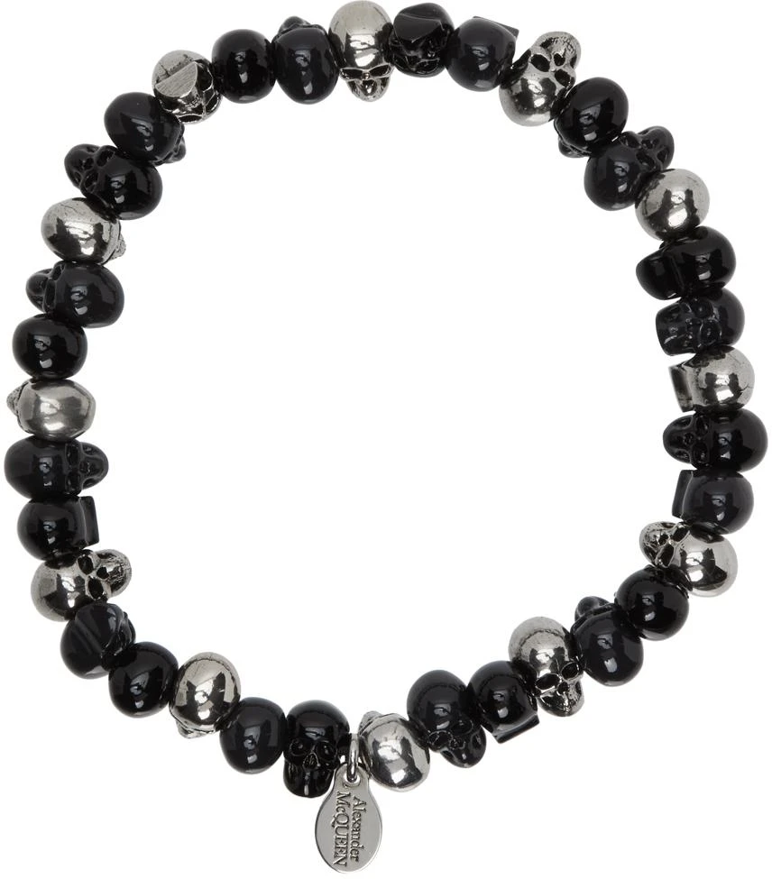 商品Alexander McQueen|Black & Silver Beaded Skull Bracelet,价格¥2191,第2张图片详细描述