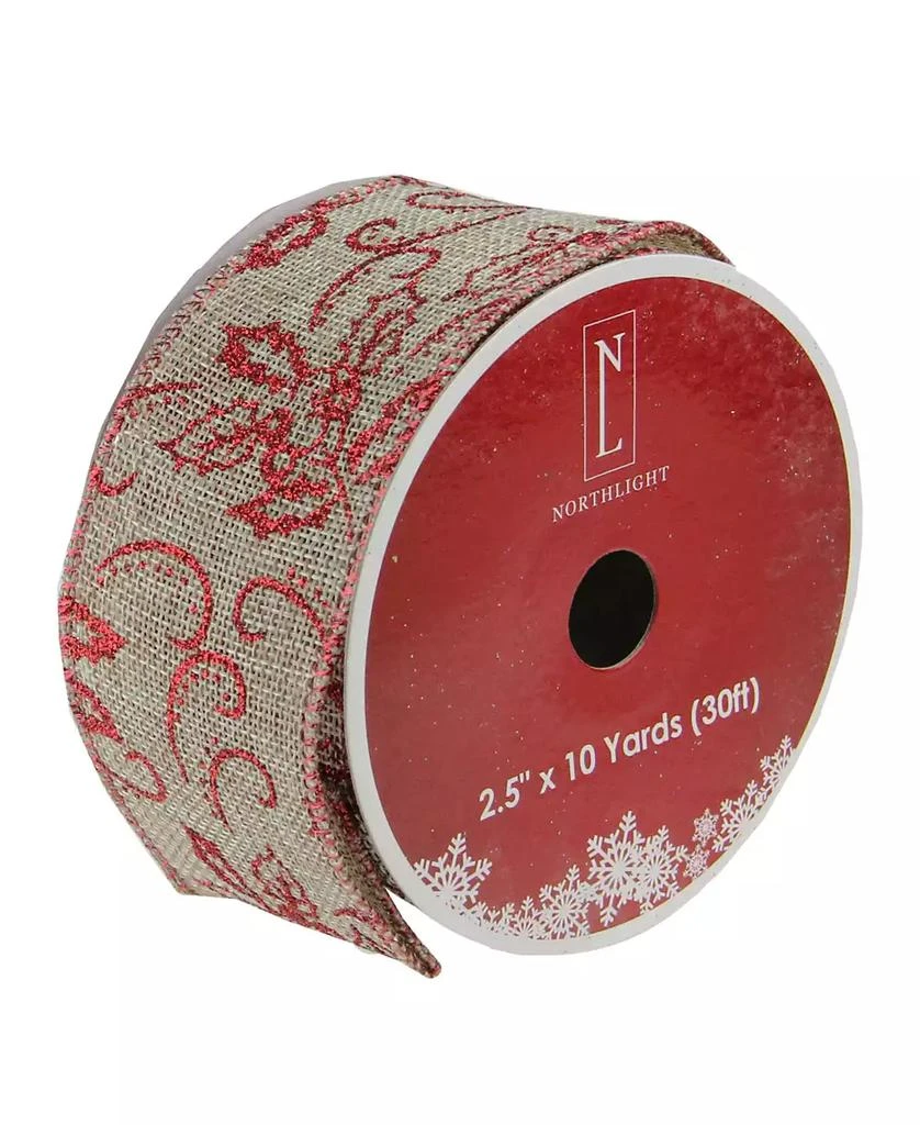 商品Northlight|Holly Red and Beige Burlap Wired Christmas Craft Ribbon 2.5" x 10 Yards,价格¥113,第1张图片