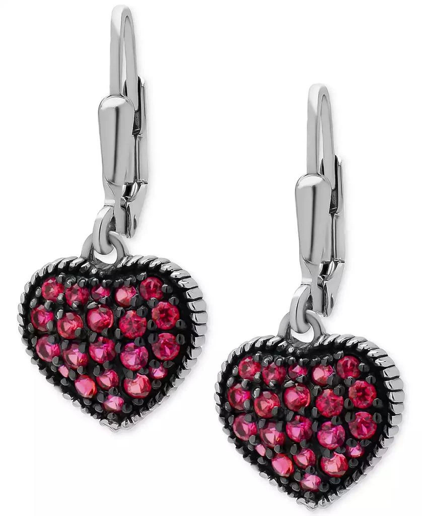 商品Macy's|Lab-Grown Ruby Heart Cluster Drop Earrings (1-1/4 ct. t.w.) in Sterling Silver,价格¥187,第1张图片