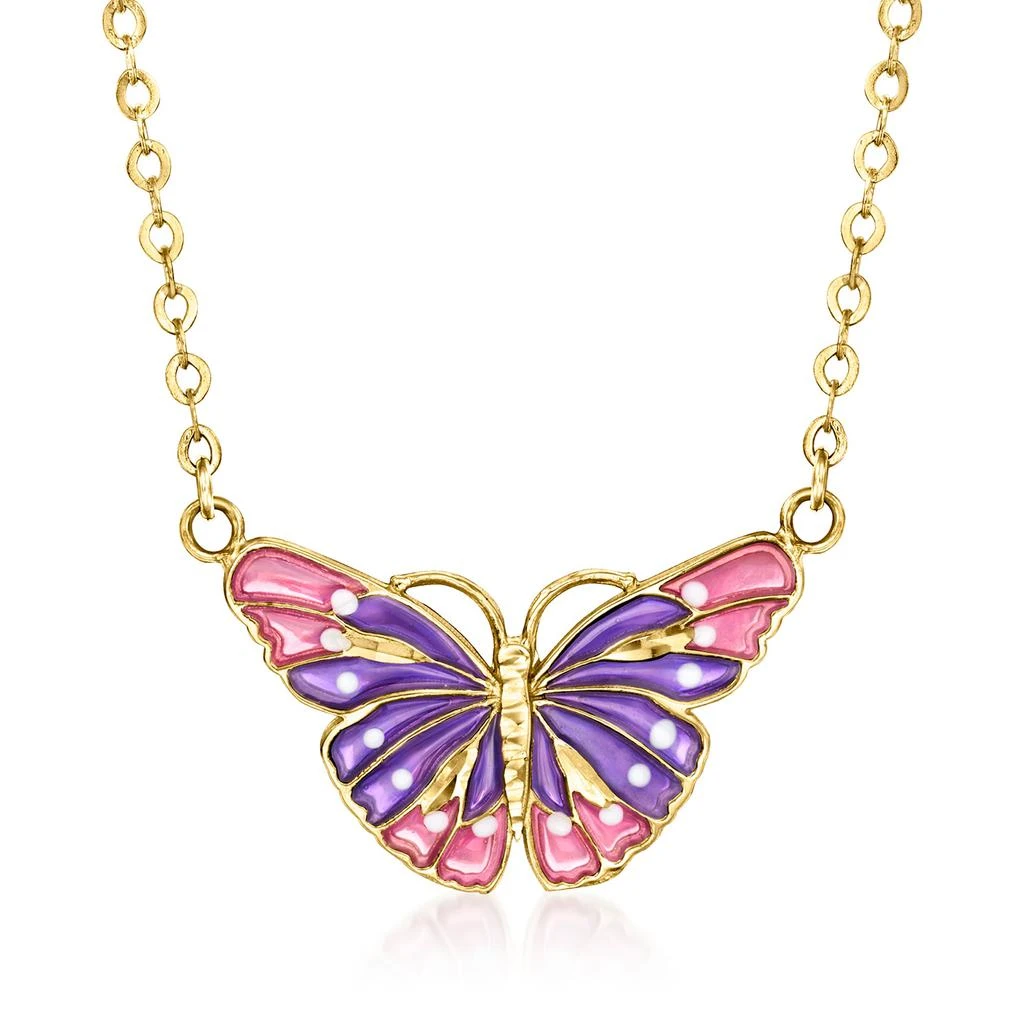 商品Ross-Simons|Italian Multicolored Enamel Butterfly Necklace in 14kt Yellow Gold,价格¥1880,第1张图片