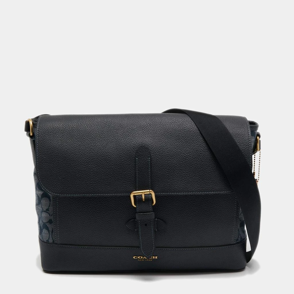 商品[二手商品] Coach|Coach Blue Signature Canvas an Leather Hudson Messenger Bag,价格¥1526,第1张图片
