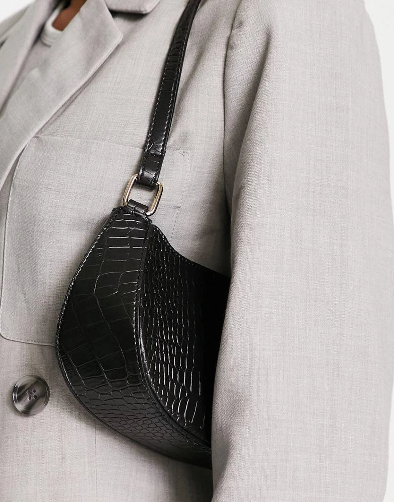 商品ASOS|ASOS DESIGN shoulder bag in black croc,价格¥98,第4张图片详细描述