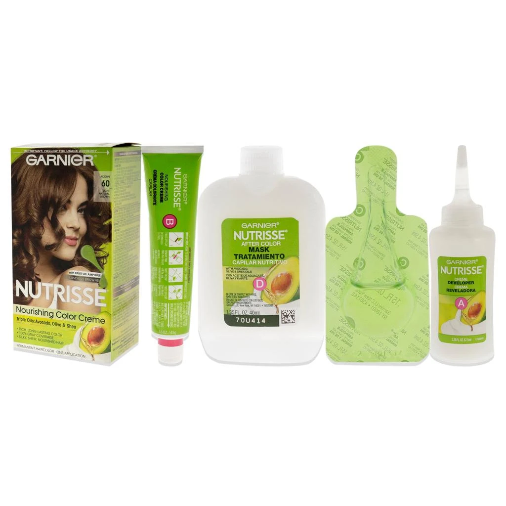 商品Garnier|Nutrisse Nourishing Color Creme #60 Light Natural Brown by Garnier for Unisex - 1 Application Hair Color,价格¥126,第1张图片